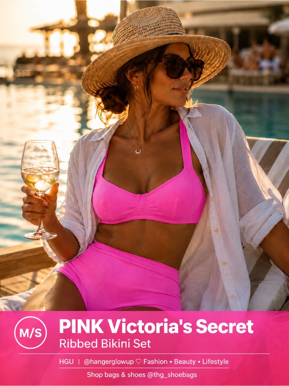 PINK Victoria’s Secret Ribbed Bikini Set NWT Neon Pink M/S